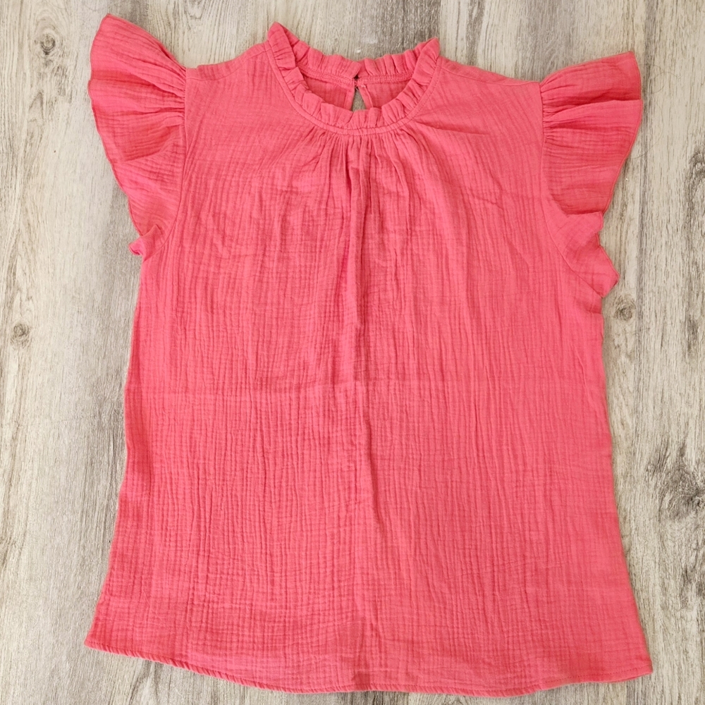 Women's Coral Ruffle Sleeve Shirt Medium